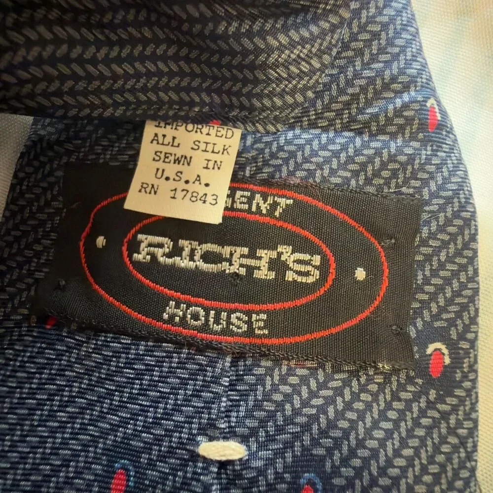 Rich's House Silk Necktie Navy Blue with Red and White Dot Pattern  #silk #tie